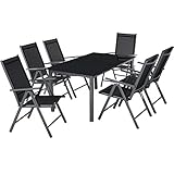 TecTake 800355 Aluminium 6+1 Sitzgarnitur Set, 6 Klappstühle & 1 Tisch mit Glasplatten -...