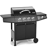 TAINO BASIC 4+1 BBQ Gasgrill Grillwagen Edelstahl-Brenner + Seitenkocher Grill TÜV (BASIC...