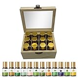 Ätherische Öle Set für Diffuser, 12 x 10 ml Holzkasten Geschenkbox Duftöle Set, 100%...