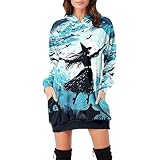 MODSGUE Damen Langarmshirt V-Ausschnitt Damenblusen Halloween Vielseitige Doodles...