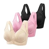 3er Pack Nahtloser Damen BH Ohne Bügel Gepolstert Bra Vorne Vershcluss Starker Halt Push...