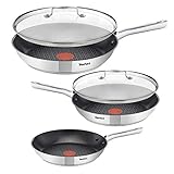Tefal de-luxe Induktion Pfannenset 5-teilig 20, 24 & 28 cm + Jamie Oliver Glasdeckel 24 cm...
