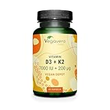 Vitamin D3 K2 hochdosiert | 100% VEGAN | 7.000 IE Vitamin D3 + 200 µg Vitamin K2 Depot...