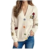 SMUXP Cyber of Monday Deals Damen Pullover mit Zopfmuster, Knopfleiste, langärmelig,...