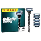 Gillette Mach3 Nassrasierer Herren, Rasierer + 6 Rasierklingen mit 3-fach Klinge, Geschenk...