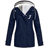 Damen Mantel Fleece gefütterter Regenmantel Flauschigem Hundejacke Trenchcoat Regenjacke...