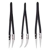 WANDIC Pinzetten Set, 3 pcs Keramik pinzette, Anti Statik Pinzette für Gerade Gebogen...