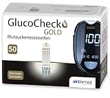 GlucoCheck GOLD Blutzuckerteststreifen 50 Stück, zur Kontrolle des Blutzucker-Wertes…