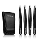 Upmore 4x Pinzette Set Edelstahl - Schwarz Augenbrauenpinzette Set Schere Pinzette, Gerade...