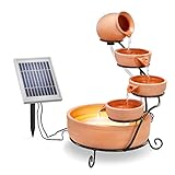 Solar Kaskadenbrunnen Terrakotta mit Akkuspeicher und LED Licht - großes 2 Watt...