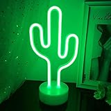 NIWWIN Neon Sign Cactus, Kaktus-Neonschilder für Schlafzimmer mit Halterbasis, Batterie...