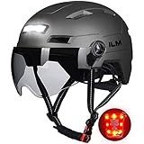 ILM Fahrradhelm für Mountainbike, Herren, Damen, Erwachsenen-Visier, mit LED-Licht vorne...