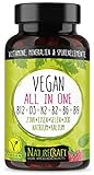 Vegan All-in-One - Vitamin B12+D3+K2+B2+B6+B9 Folsäure + Zink + Eisen + Selen + Natrium +...