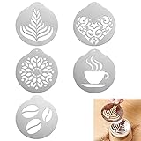 LAISHUNHE 5er Set Edelstahl Kaffee Cappuccino Schablonen Barista Schablonen Milchschaum...