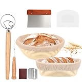 Gärkorb Set, Brot Gärkörbchen aus Peddigrohr zum Brot backen, Gärkörbchen Rund & Oval...