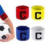 4 Stück Kapitänsbinde Fußball Armbinde Verstellbare Captain Armband Multicolor Gummizug...