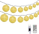 DeepDream Kugeln Lichterkette 5m 20 LED Cotton Ball Lichterkette Dimmbar Baumwollkugeln...