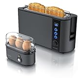 Arendo - SET Toaster FRUKOST und Eierkocher THREECOOK Edelstahl Cool Grey – Toaster 2...