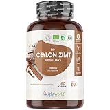 BIO Ceylon Zimt Kapseln - 1000mg reines Bio Ceylon Zimt Pulver pro Tagesdosis - 180...