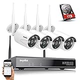 WLAN Überwachungskamera Set mit Audioaufnehmen，SANNCE 5MP 8CH Wireless NVR + 4x3MP...