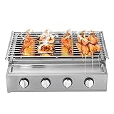 TONFEION 4-flammiger Profi Gasgrill aus Edelstahl, Gasbräter, Camping Barbecue Grill,...