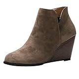 Chelsea Boots Damen High Heels Wedges Veloursleder Stiefeletten mit Reißverschluss, Grün...