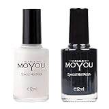 MoYou Nail Art, 2 Stempel Nagellack Bundle: Weiß & Schwarz, Nagellack Set