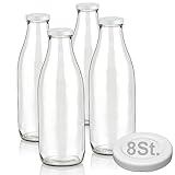 4 Milchflaschen 1000ml mit 8 Deckel BPA frei Saftflaschen Glasflaschen 1L auch erhältlich...