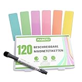 Raberu Magnet Streifen - 120 Stück (6 Pastel Farben)-75x25 mm-Mehrfach Beschreibbare...