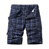 Beokeuioe Herren Freizeithose Karierte Druck Outdoorshort Sport Short 3/4 Chino Hose mit...