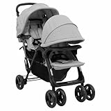 SKM Tandem-Zwillingskinderwagen Hellgrau Stahl,Baby &...
