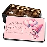 Pralinendose personalisiert „Schönen Valentinstag“ Rosa Wichtel mit Luftballons - 12...