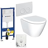 GEBERIT Duofix Vorwandelement Basic + Wand Tiefspül WC MODERN LIFE SPÜLRANDLOS + WC-Sitz...