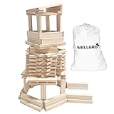 WELLGRO Natur Holzbausteine - Holzsteine zum Bauen - naturfarbene Bauklötze inkl....