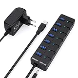 USB 3.0 Hub mit Netzteil,VEMONT 7 Ports USB Hub Aktiv USB Verteiler 5Gbps und Einzelne...