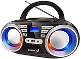 Tragbarer CD-Player | LED-Disco-Lichter | Boombox | CD/CD-R | USB | FM Radio | AUX-Eingang...