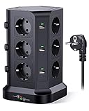 KOOSLA 12 Fach Steckdosenleiste (4000W/16A), 6 USB Mehrfachsteckdose mit...