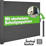 Casaria® Seitenmarkise Nosara 180x300cm Ausziehbar Blickdicht Sonnenschutz Markise Balkon...