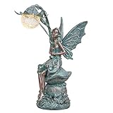 TERESA'S COLLECTIONS Sitzende Elfen Gartenfiguren Solar Glaskugeln Beleuchtung 35cm Engel...