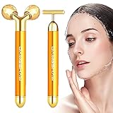 2-IN-1 Beauty Bar 24k Golden Massagegerät für das Gesicht, T-förmiges und 3D Rolle...