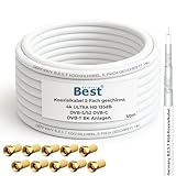 Germany B.e.s.t Koaxialkabel 50m SAT-Kabel | 4K Ultra HD | Class A+ | DVB-S/S2 DVB-C DVB-T...