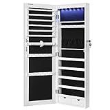 SONGMICS Wandspiegel, Schmuckschrank hängend, Spiegelschrank mit LED-Innenbeleuchtung,...