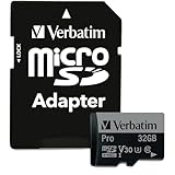 Verbatim Pro U3 Micro SDHC Speicherkarte mit Adapter, 32 GB, Datenspeicher für 4K Ultra...