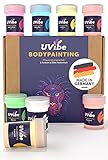 Bodypainting Farben - 8x Coole UV Farbe Körperfarbe MADE IN GERMANY - Schwarzlicht Farbe,...