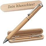 Holz Kugelschreiber mit personalisierter Wunschgravur - inklusive Etui aus Echtholz - für...