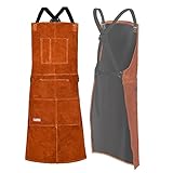 LeaSeek Schweißerschürze aus Leder,Grillschürze für Damen und Herren (Braun 61 x...