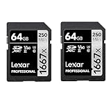 Lexar Professional 1667x SD Karte 64GB 2er-Pack, Speicherkarte SDXC UHS-II, Bis zu 250...