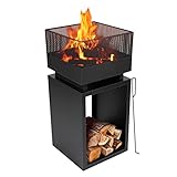 BBQ Collection Feuertonne mit Funkenschutz - Feuerkorb 39 x 39 x 85 cm - Gartenkamin für...