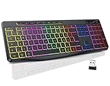 TECURS Tastatur Kabellose Gaming - Leise Tastatur QWERTZ Beleuchtet Ergonomisch...