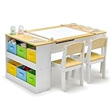LIFEZEAL Kindertisch mit 2 Stühlen Holz, Kinder Tafel & Basteltisch & Lerntisch 3 in 1,...